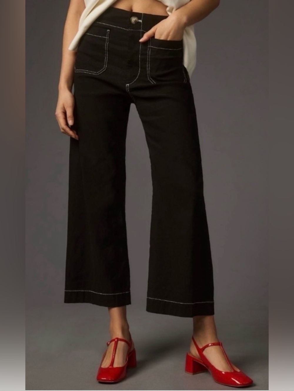 NEW Maeve Anthropologie The Colette Crop Wide-Leg Pants Contrast Stitch, Size 27